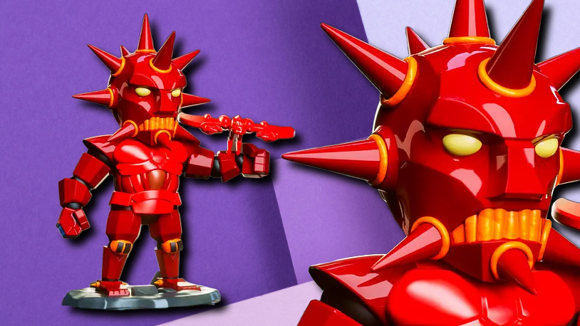 Red Spiky Warrior Chibi Action Figure – 3D Printed Desk Decor & Gaming Collectible