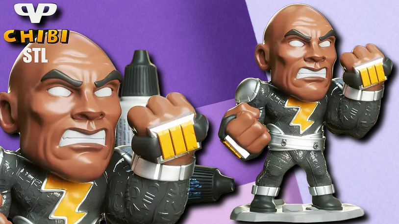 Black Adam Chibi 3D Printable STL Model - Detailed Superhero Collectible Figure