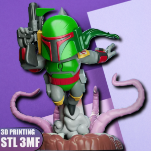 Chibi Bounty Hunter 3D Printed Statue – Stylized Sci-Fi Collector Figurine