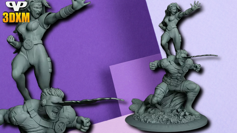 X-Men Cyclops and Jean Grey Resin Miniature Set for Painting and Display
