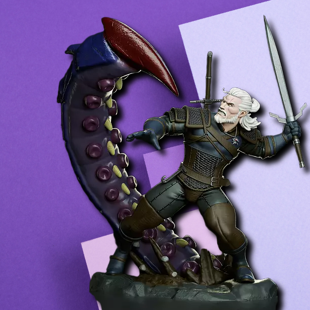 Geralt of Rivia Monster Hunter Resin Statue – The Witcher Battle Diorama