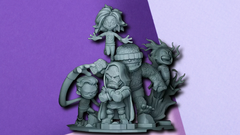 Fantastic Four & Dr. Doom Chibi Diorama | 3D Printed Marvel Collectible Figure