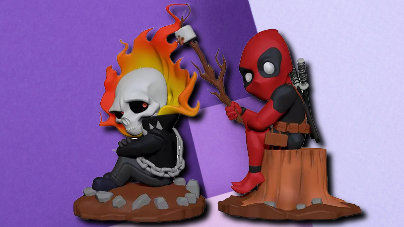 Deadpool and Ghost Rider Marshmallow Roast Chibi Collectible Statue