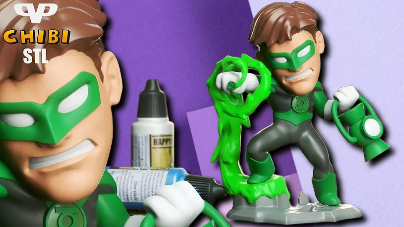Green Lantern Chibi 3D Print Model - Superhero Desk Decor & Miniature