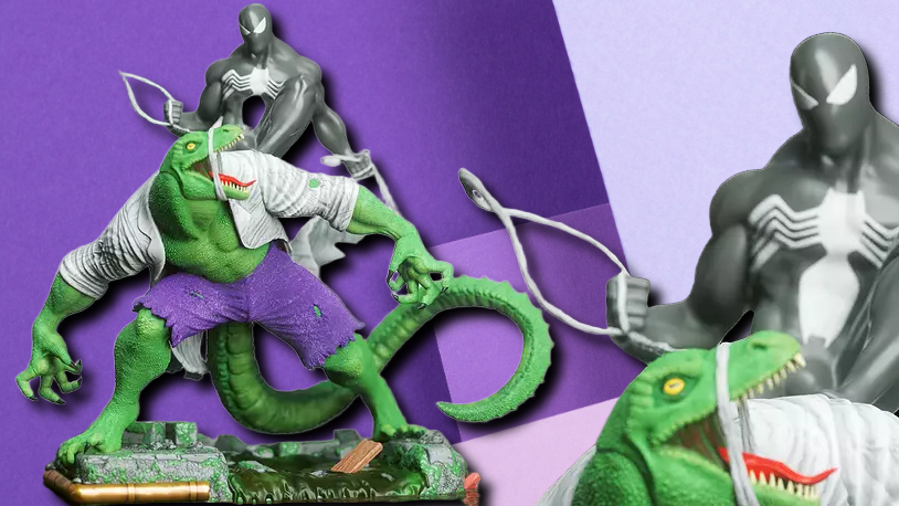 Symbiote Spider-Man vs. The Lizard 3D Printed Diorama | Marvel Collector's Statue