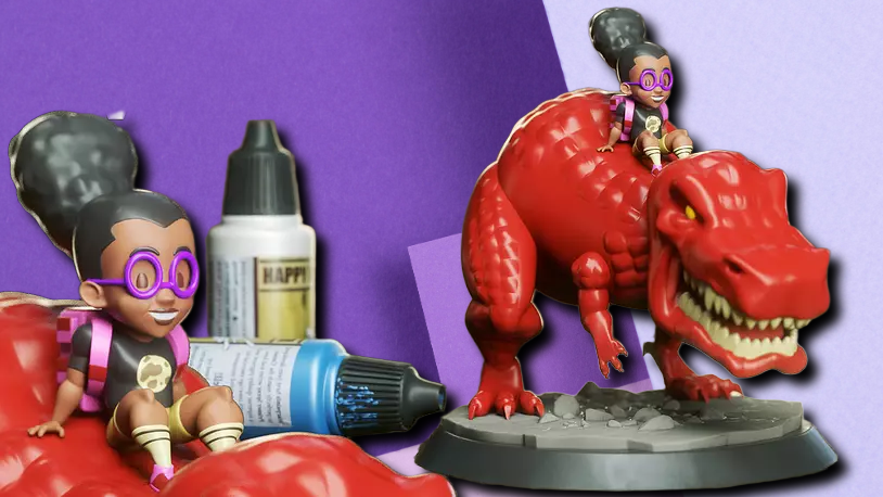Dino Rider Adventure Figure: Hand-Painted 3D Printed Desk Statue