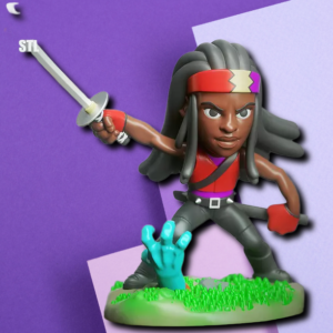 Stylized Zombie Slayer Miniature – Action-Packed 3D Printed Desk Statue
