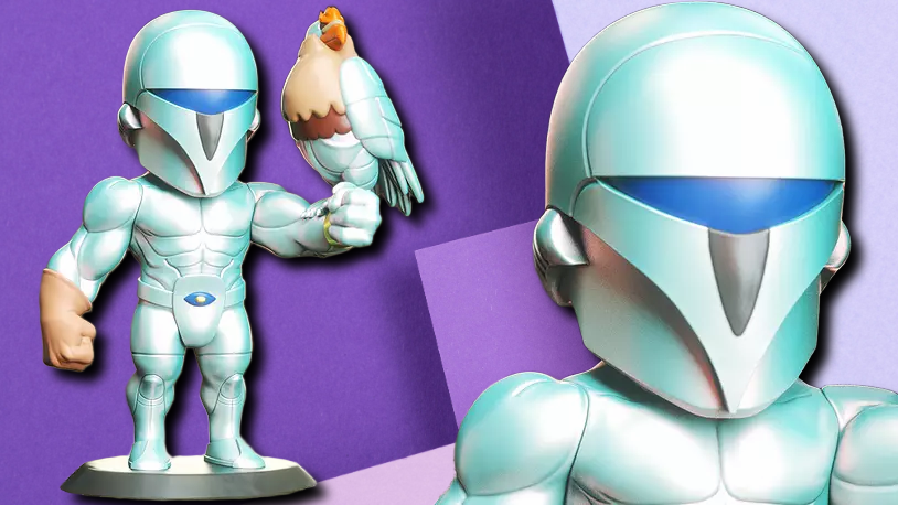 Cosmic Falcon-Knight Chibi Figurine | High-Detail Sci-Fi Collector Sculpture