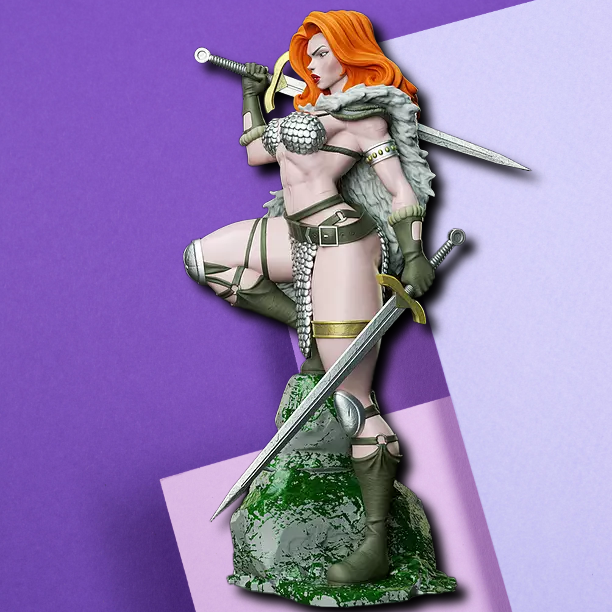 Red Sonja Inspired Fantasy Warrior Miniature - Collectible Resin Statue
