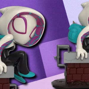 Spider-Gwen Sitting on Chimney 3D Printed Statue - Stylized Marvel Collectible