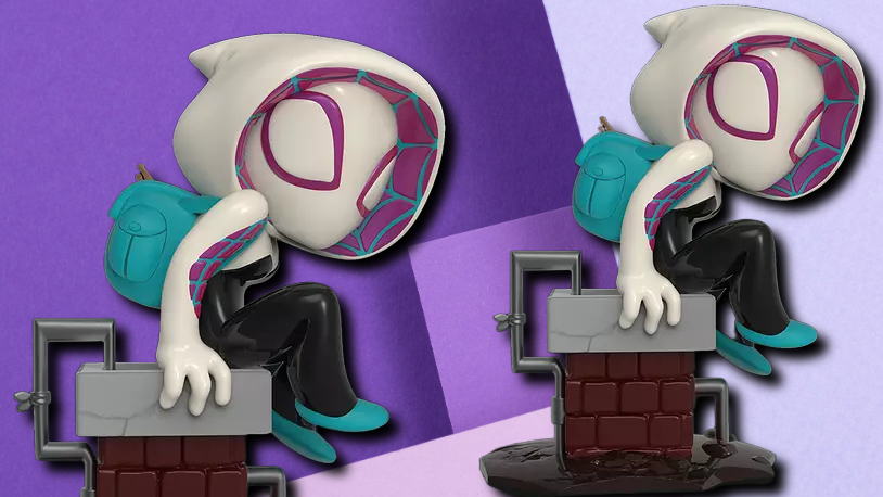 Spider-Gwen Sitting on Chimney 3D Printed Statue - Stylized Marvel Collectible
