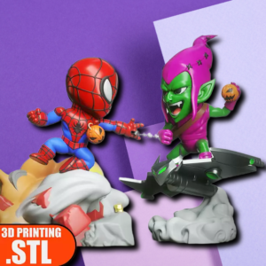 Chibi Spider-Man vs. Green Goblin 3D Printed Statue Model STL File