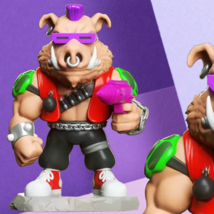 80s Retro Mutant Biker Boar Miniature - Stylized Action Figure for Desk Display