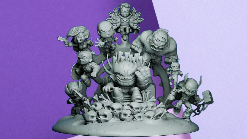 Chibi Avengers vs. Thanos Diorama 3D Printed Statue for Collectors