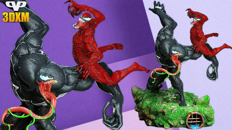 Venom vs Carnage 3D Printed Diorama Statue - Marvel Symbiote Collector's Figure